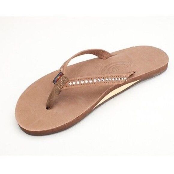 Rainbow Sandals Crystal Collection Single Layer Flip Swarovski Dark Brown XL - Picture 1 of 10